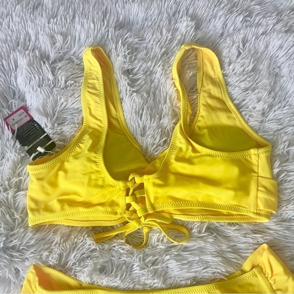 Nwt SHEKINI Twist Front Yellow Lace Up Bikini Ruched Bottoms - Picture 13 of 16